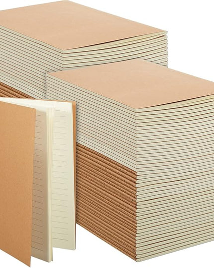 Sepamoon 200 Pack Kraft Notebook Journals 5.5 Inch x 8.3 Inch A5 Journal Softcover Notebooks Bulk for Kids Student Writing Sketch Travel Journal Office Notepad with 60 Pages 30 Sheets(Brown)