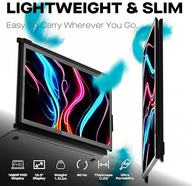 Portable Monitor for Laptops, New Mobile Pixels Duex Plus DS 13.3" FHD 1080P Laptops Screen Extender, USB Type-C/HDMI Plug and Play Laptop Extended Monitor, Windows/macOS/Android/Switch Compatible