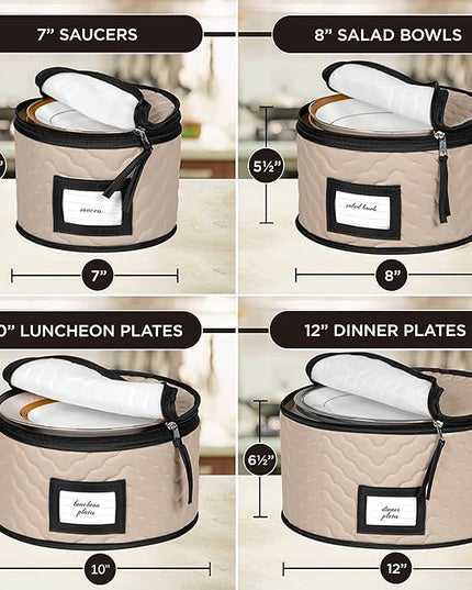 China Storage Containers 5-Piece Set Moving Boxes for Dinnerware, Glasses, Plates, Mugs and Saucers Sturdy Quilted Microfiber Dish Organizer with Dividers for Seasonal Storage - Holds Set of 12, Brown