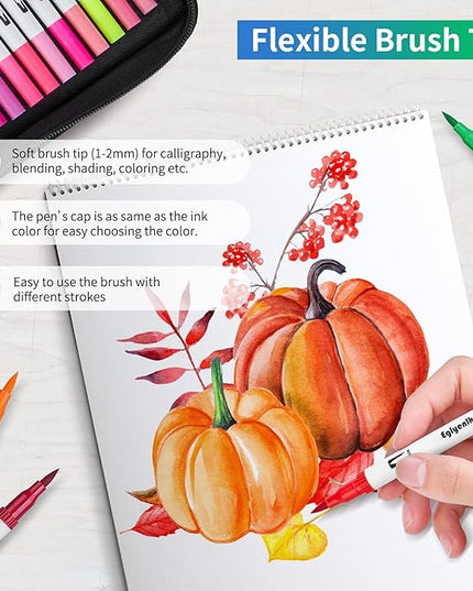 Markers for Adult Coloring, 100 colors Dual Brush Pens Art Coloring Pens with Fine Tip and Brush Tip for Adult Kids Drawing Lettering Calligraphy (White Set)