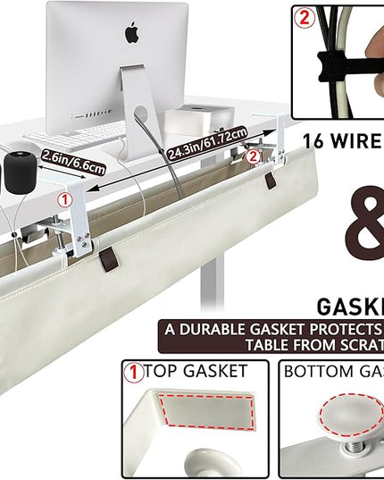 [Upgraded] Under Desk Cable Management, 28" Cord Organizer, with Silicone Pads (No Scratch!), 16 Cable Ties, Washable PE Honeycomb Base,Fits Any Desk 0-2.1", No Stinky Cardboard!Beige