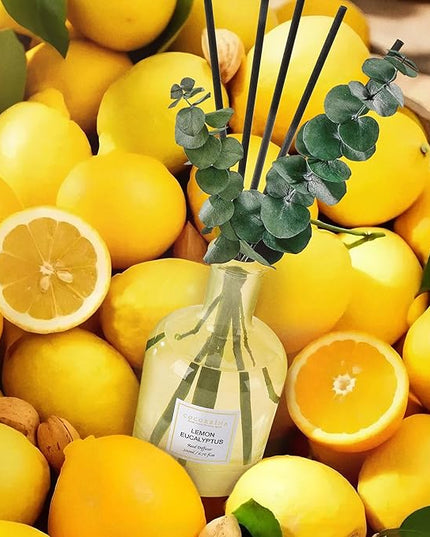 COCORRÍNA Lemon Eucalyptus Reed Diffuser – 6.76 oz Essential Oil with Sticks & Dried Eucalyptus Branches, Home Fragrance for Bedroom or Bathroom Décor