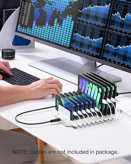 iPad Charging Station, Unitek 96W 10-Port USB Charging Dock Hub with Quick Charge 3.0, Charging Stand Compatible Multiple Device, Charging 8 iPads Simultaneously - [Upgraded Divider]