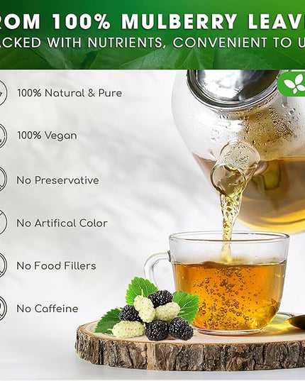 FreshDrinkUS, Permium 16oz Mulberry Leaves, 100% Natural & Pure from Mulberry Leaves, Loose Leaf Herbal Tea, No Additives, No Caffeine, Vegan