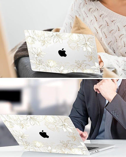 DONGKE for M4 MacBook Air 13.6 Inch Case 2025 2024 2023 2022 Model A3240 A3113 A2681 M3 M2 Chip, Plastic Hard Shell Case Cover with Touch ID for MacBook Air 13 Inch M4 - Golden Floral