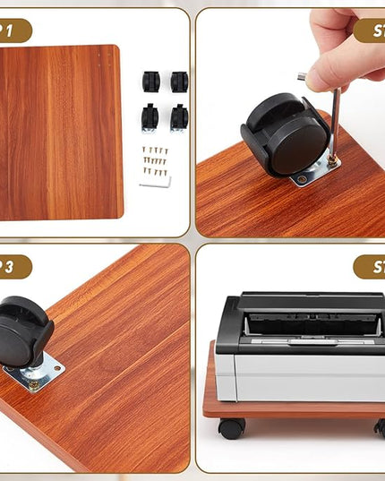 2 Pcs Office Under Desk Printer Stand with 4 Caster Wheels Walnut Movable Printer Copier Shelf and CPU Holder for Home Office Heavy Duty Storage Rack Scanner Fax Machine, 13.78 x 11.81 Inches