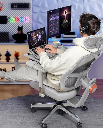 Newtral Ergonomic Office Chair - Home Office Desk Chair with Footrest, with Auto-Following Lumbar Support, 4D Armrest, Adjustable Seat Depth & Height