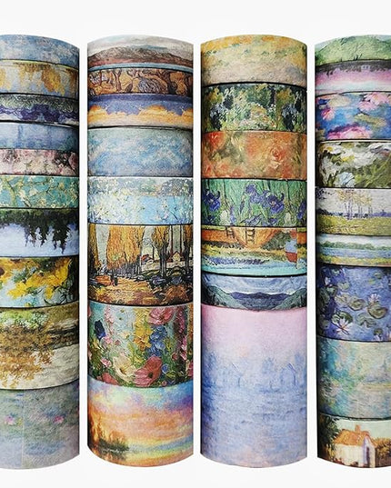 Bomichi 34 Rolls Washi Tape, Aesthetic Colored Decorative Cute Scrapbook Tape for Scrapbooking Supplies Journaling Craft Junk Journal