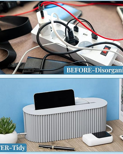Marsui 2 Pcs Gray Cable Management Organizer Box for Hiding Wires, Home Office Desk Floor Cord Organizer, 11.8 x 5.1 x 4.3 Inch Cord Strip Protect Holder Wire Storage