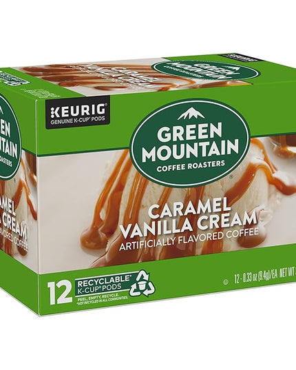 Green Mountain Coffee Roasters Caramel Vanilla Cream Keurig Single-Serve K-Cup pods, Light Roast Coffee, 12 Count