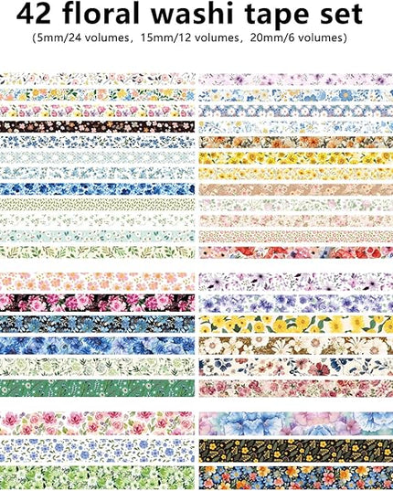 Bomichi Washi Tape, 42 Rolls Aesthetic Colored Decorative Cute Scrapbook Tape for Scrapbooking Supplies Journaling Craft Junk Journal