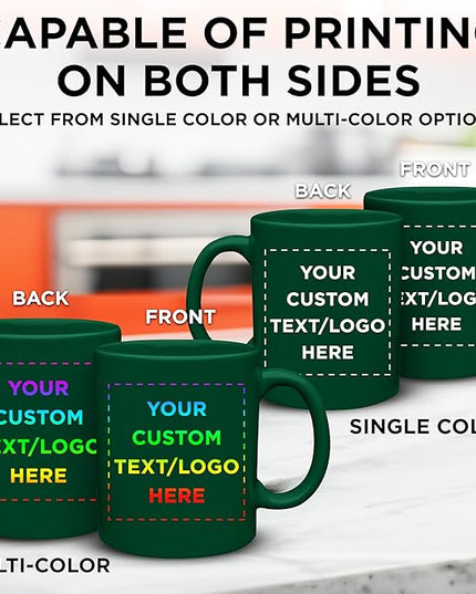 Custom Ceramic Coffee Mugs 11 oz. Set of 50, Personalized Bulk Pack - Coffee cup set, Iced coffee cup, Gaming mug - Green