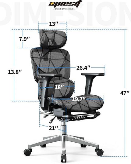 Office Chair with 3D Adjustable Lumbar Support,Ergonomic Computer Chair,Adjustable Headrest and Armrests, 400lbs Capacity,Tilt-Swivel,Premium Mesh Desk Chair for Office,Home & Gaming (Black)