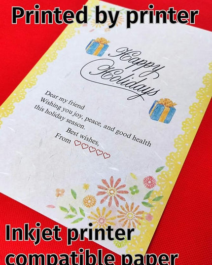 Iyo Washi Stationery Paper 15 Sheets (9.7 x 6.9 inch), Made in Japan, Yellow Flowers Stationery Paper Japanese Paper, Printable, Inkjet Printer, for Letter Writing, Greeting Card