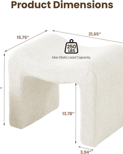 Small Footstool Ottoman Vanity Stool Chair Seating Backless Modern Foot Rest Teddy Velvet Ottoman for Makeup Room Living Room Bedroom Entryway,White (Single 1)