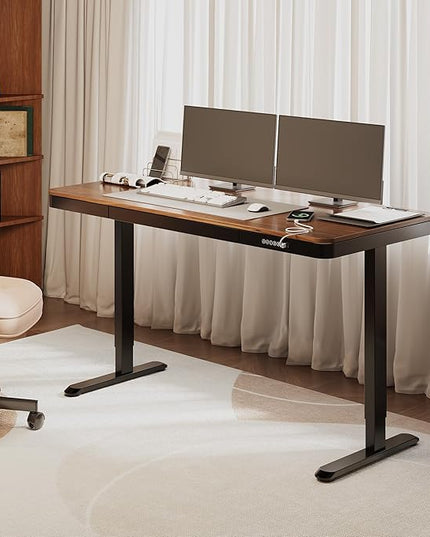FLEXISPOT Comhar 55" Electric Standing Desk with Drawers, Quick Assembly Home Office Sit Stand Desk with Storage & USB Charging, Computer Workstation for Home Office (55" Wood, Dark Walnut/Black)