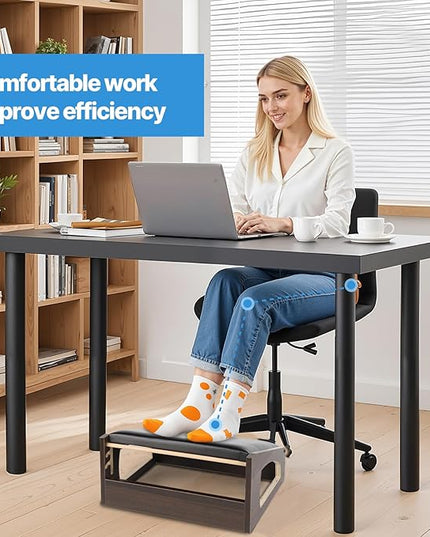Ergonomic Foot Rest, 4 Adjustable Height Foot Stool,Footrest Under Desk， Soft Cushions, Foot Rest Office,Improving Posture, Promoting Blood Circulation（Espresso）