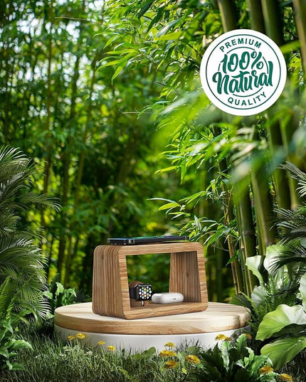 Bamboo Wireless Charging Station 4-in-1 Wireless Charger with Nightlght, Compatible with iPhone 17/16/15/14/13/12 Pro Max/X/Xs Max/8, AirPods 4/3/ & AirPods Pro3/2/1, Apple Watch Series