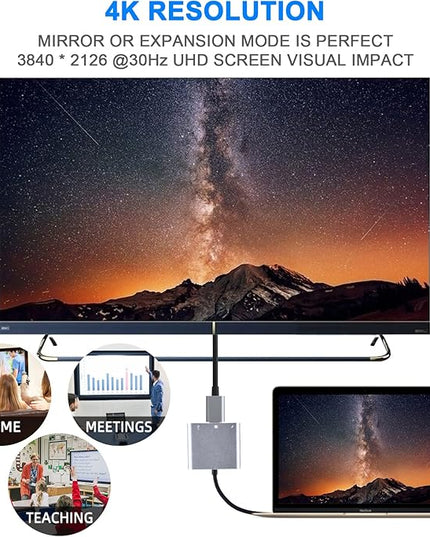Battony Multiport AV Adapter with 4K HDTV Output USB 3.0 Port & USB-C Fasting Charging Port Compatible for MacBook Pro M1/16-20 Air M1/18-20 Ipad pro iMac and Other usbc Devices