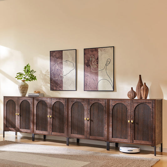 IFGET 123.5" W Modern Arched Sideboard Buffet Cabinet with Storage, Brown