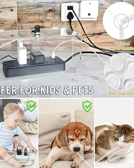2PC Acrylic Plug Organizer Upgrade,Cable Management Box with Lock,Cable Organizer Box for Surge Protector Power Strip,TV Computer,Cable Wires of Home,Office,Child and Pet Proof