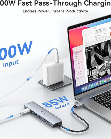USB C Hub HDMI Adapter for MacBook Pro/Air, MOKiN 7 in 1 USB C Dongle with HDMI, SD/TF Card Reader, USB C Data Port,100W PD, and 2 USB 3.0 Compatible for MacBook Pro/Air, Dell XPS, Lenovo Thinkpad.