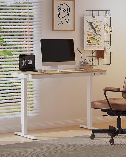 FLEXISPOT Comhar Electric Standing Desk with Drawer Desktop & Adjustable Frame w/USB Charge Ports (Bamboo-Look Laminate/White, Wood)