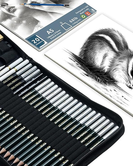 KALOUR 54-Pack Sketch Drawing Pencils Kit with Sketchbook,Include Graphite,Charcoal Pencils and Artists Tools,Pro Art Drawing Supplies for Adults Beginners,ideal for Sketching Shading