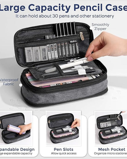 Nicpro 50 PCS School Supplies Stationary Set with Pencil Case - 6 Gel Pens & Refills, 12 Highlighters, 6 Art Mechanical Pencil Set, 12 Tube lead Refills for College Essentials Office Stationery -Black