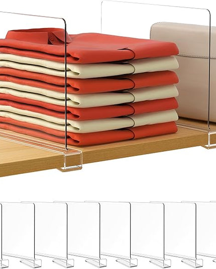 HBlife 9 Pack Clear Shelf Dividers, Vertical Purse Organizer for Closet Perfect for Sweater, Shirts, Handbags in Bedroom and Kitchen, Adjustable Acrylic Bookshelf for Organization