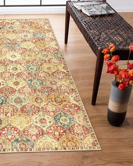 Lahome Moroccan Trellis Washable Runner Rug, 2x6 Kitchen Runners for Hallways 6 Feet Non Slip, Vintage Laundry Room Rug Ultra-Thin Long Carpet for Bathroom Bedroom Entryway, Red/Orange