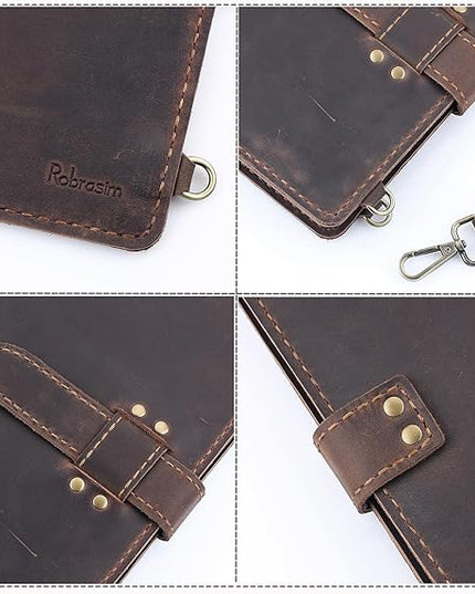 Robrasim Handmade Leather Sketchbook Cover, Artist Sketch Pad Holder for 11"X14" Sketchbook, Drawing Book and Pencil Case, Journal Notebook Portfolio with Shoulder Strap, Artist Gifts, Coffee