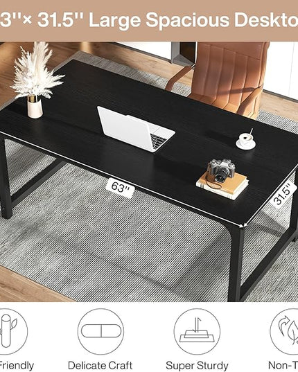 Tribesigns Modern Computer Desk, 63 x 31.5 inch Large Office Desk Computer Table Study Writing Desk Workstation for Home Office, Black
