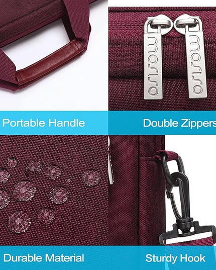 MOSISO Laptop Shoulder Bag 15.6 inch, 15-15.6 inch Computer Bag Compatible with MacBook Pro 16 inch, HP, Dell, Lenovo, Notebook with 2 Raised&1 Flapover&1 Horizontal Pocket&Handle&Belt, Wine Red