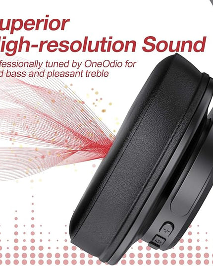 OneOdio A70 Bluetooth Over Ear Headphones, Wireless Headphones w/ 72H Playtime, Hi-Res, 3.5mm/6.35mm Wired Audio Jack for Studio Monitor & Mixing DJ Guitar AMP, Computer Laptop PC Tablet - Red
