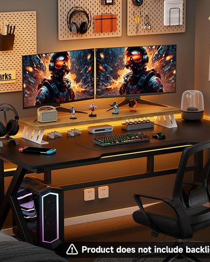 Dual Monitor Stand Riser, 39 Inch Large Wood Monitor Stands for 2 Monitors, Desk Monitor Riser for Computer/Laptop/Printer/TV, Stand Riser up to 220 lbs