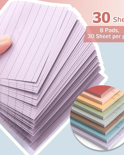 4x6 Inch Lined Sticky Notes, 8 Pack, Vintage Colors, Premium Self-Adhesive Notepads, Large Sticky Pads for Office, School & Home Use, Easy to Use, Reusable & Removable