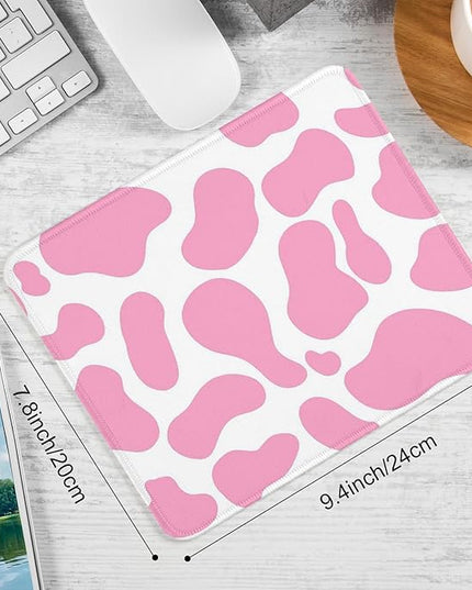 Pink Cow Pattern Square Mouse Pad,Non-Slip Rubber Base Mouse Pad,Home Office Decoration Desktop Accessory,Laptop Mouse Pad for Office Laptops,9.4x7.8x0.12inch.