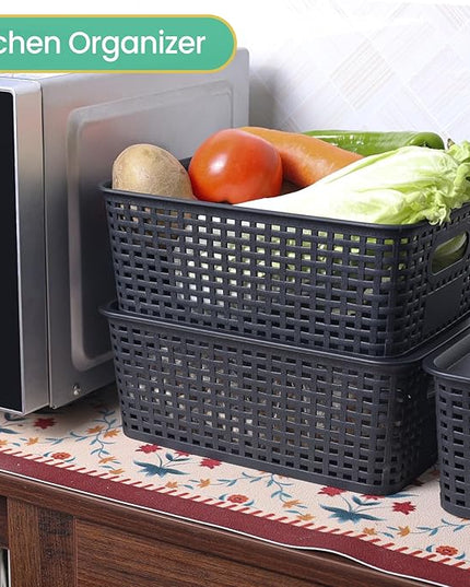 Plastic Storage Baskets with Lid-Plastic Storage Containers Stackable Storage bins: Storage Baskets for Organizing Shelves Drawers Desktop Closet Playroom Classroom Office, 8Pack-Black10.2x7.2x4.1Inch