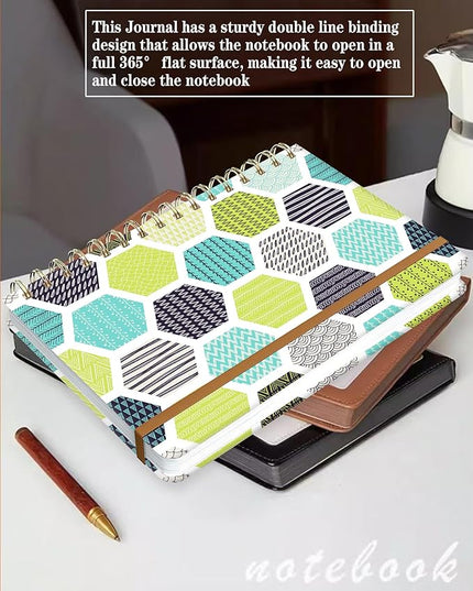 WLPFSAHF Spiral Journal Notebook for Women, Hardcover A5 College Ruled Notebook, 120 Pages, Thick Paper, Cute Lined Journal for School, Office & Work, 6 x 8.4 in(Green Geometric)