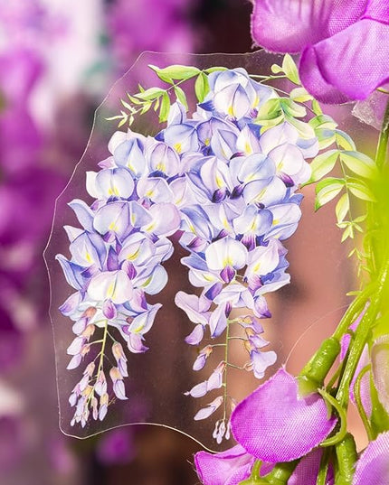 AuriicLeaf Wisteria Floral PET Sticker Set, 60Pcs Purple Flower Stickers for Scrapbooking, Journaling, Junk Journal Supplies, and DIY Crafts