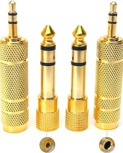 SiYear 3.5mm 1/8 inch TRS Plug to 6.35mm 1/4 inch Jack and 3.5mm Female to 6.35 Male Plug Gold Plated Set Audio Stereo Adapter Converter for Headphone, Microphone (4 -Pack)