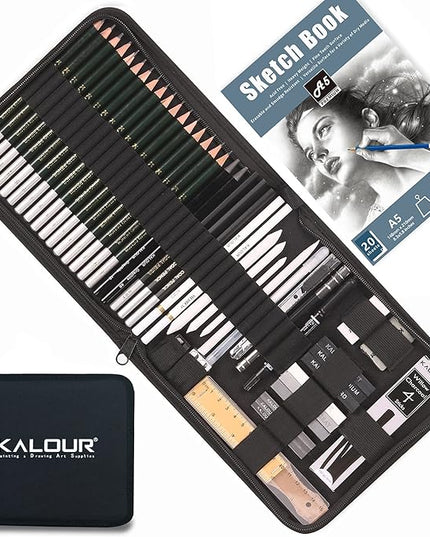KALOUR 54-Pack Sketch Drawing Pencils Kit with Sketchbook,Include Graphite,Charcoal Pencils and Artists Tools,Pro Art Drawing Supplies for Adults Beginners,ideal for Sketching Shading
