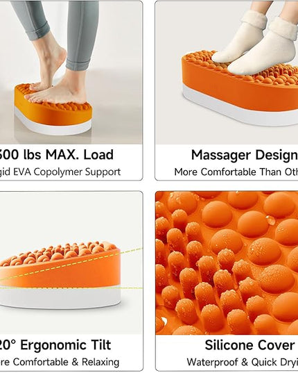 Foot Rest for Under Desk at Work, Home Office Foot Stool, Ottoman Foot Massager for Plantar Fasciitis Relief, Soft Silicone Footrests, Anti-Fatigue (Orange)