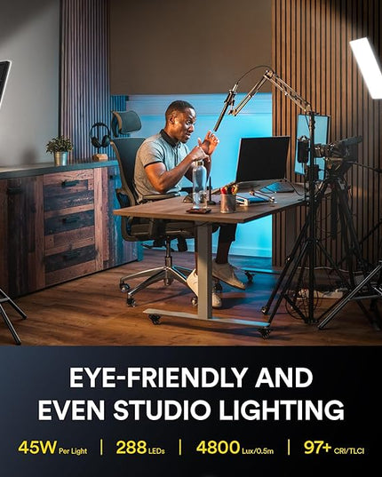 RALENO LED Video Panel Light, 2-Pack 18" 45W Photography Lights with 78'' Stand & Remote for Video Recording TikTok YouTube Streaming, CRI97+ Bi-Color 3200-5600K Studio Lighting