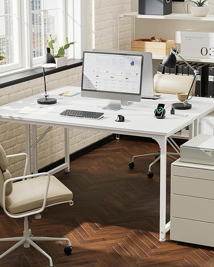 PRAISUN 54 X 20 Inch Office Computer Desk with Power Outlets and USB-C Port, Larger and Longer Gaming Desk, for Home Office, Study, Bedroom, Writing Work from Home Table, Metal Frame, White
