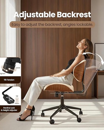 Home Office Desk Chair, Modern Sleek Office Chair with Adjustable Lumbar Support, Adjustable Height Mid Back Executive Task Chair with 360 Rolling Swivel for Meeting Study Room(Striped,White)