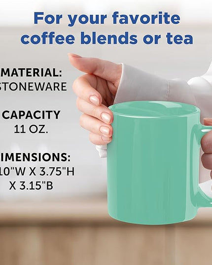 DISCOUNT PROMOS Ceramic Coffee Mugs 11 oz. Set of 10, Bulk Pack - Coffee cup set, Iced coffee cup, Gaming mug - Teal