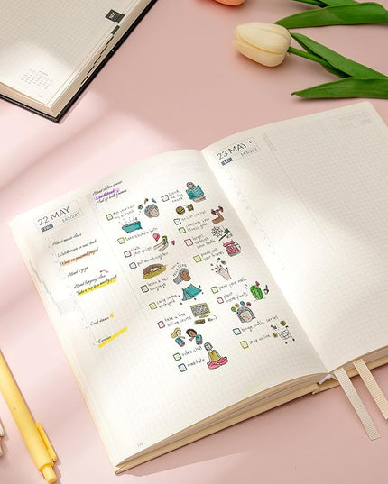 SUNEE 2026 Daily Planner A5 Hardcover – Hourly Schedule Organizer with Monthly Tabs & Task Tracker – Beige Cover Time Management Notebook for Work, School, Personal Goals