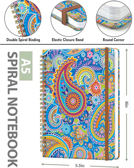 Spiral Journal Notebook for Women, Hardcover A5 College Ruled Notebook, 120 Pages, Thick Paper, Cute Lined Journal for School, Office & Work, 6 x 8.4 in(Colorful Paisley)